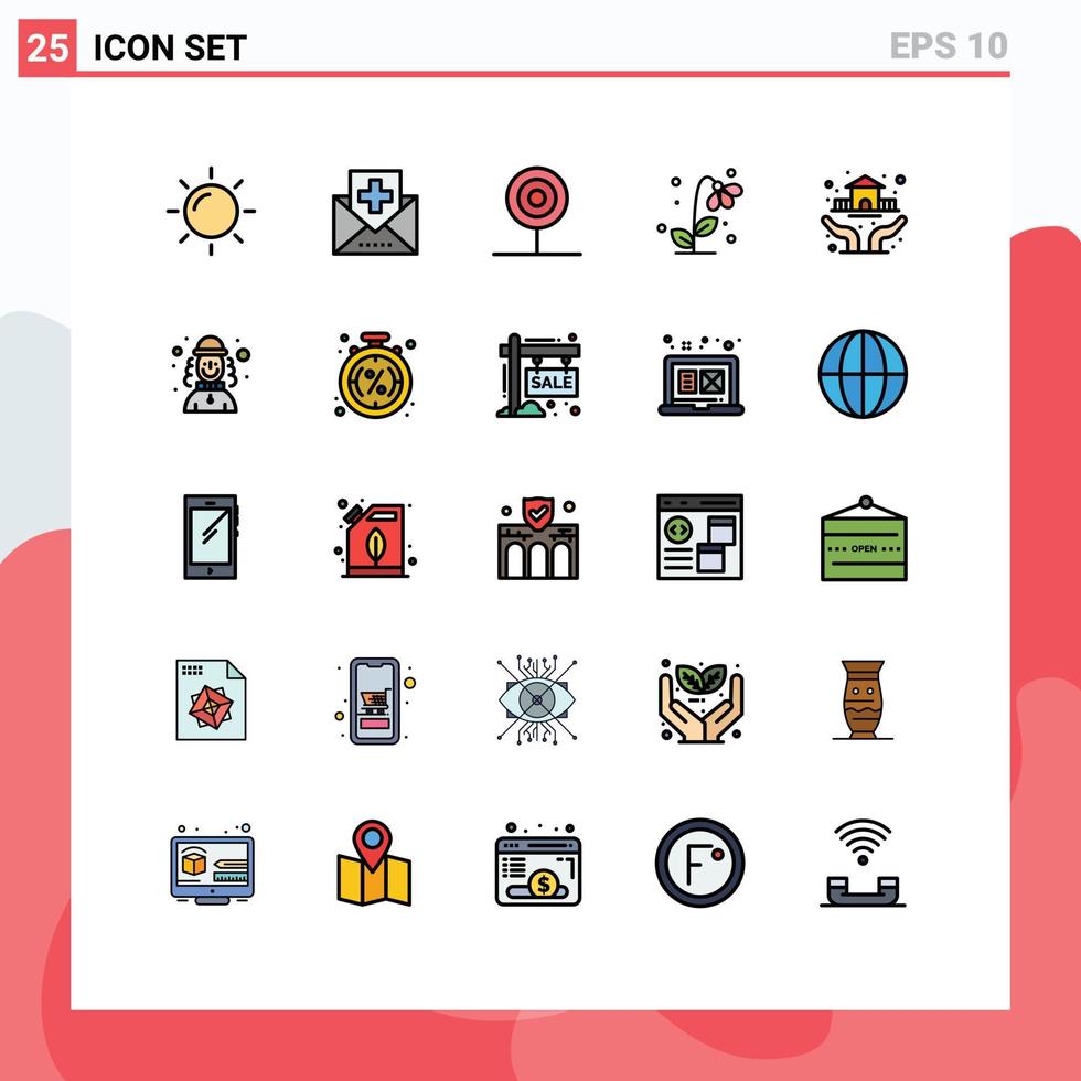 25 interface do usuário linha cheia pacote de cores planas de sinais e símbolos modernos de elementos de design de vetores editáveis de doces de flores de primavera cozinha floral