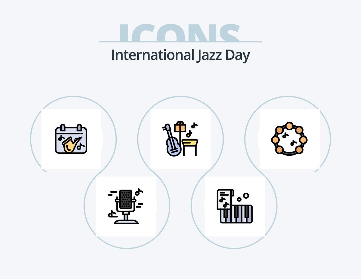 linha do dia internacional do jazz cheia de ícones do pacote 5 design de ícones. . equipamento . tambor . música vetor