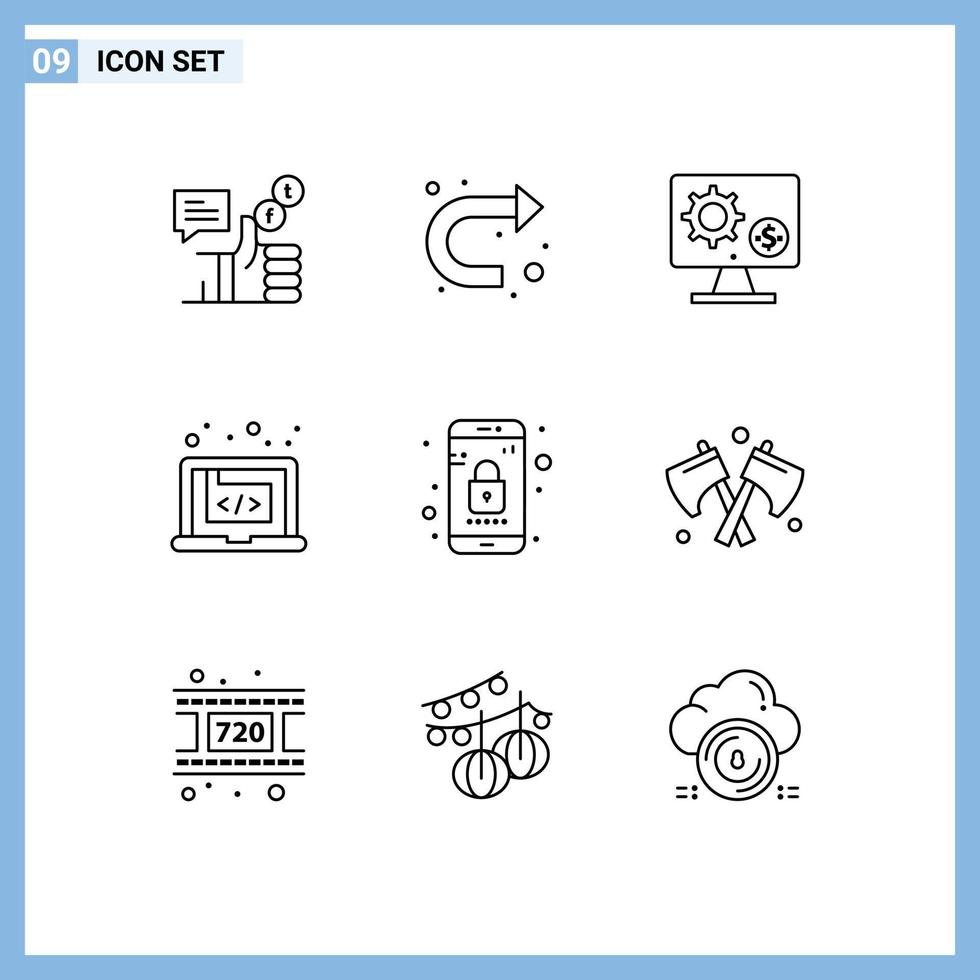 pacote de ícones de vetores de estoque de 9 sinais e símbolos de linha para aplicação criativa, configuração de dinheiro certo, elementos de design de vetores editáveis