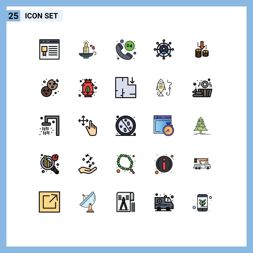 pacote de interface de usuário de 25 cores planas de linha preenchida básica de fundo, dinheiro, tecnologia de casamento, negócios, elementos de design de vetores editáveis