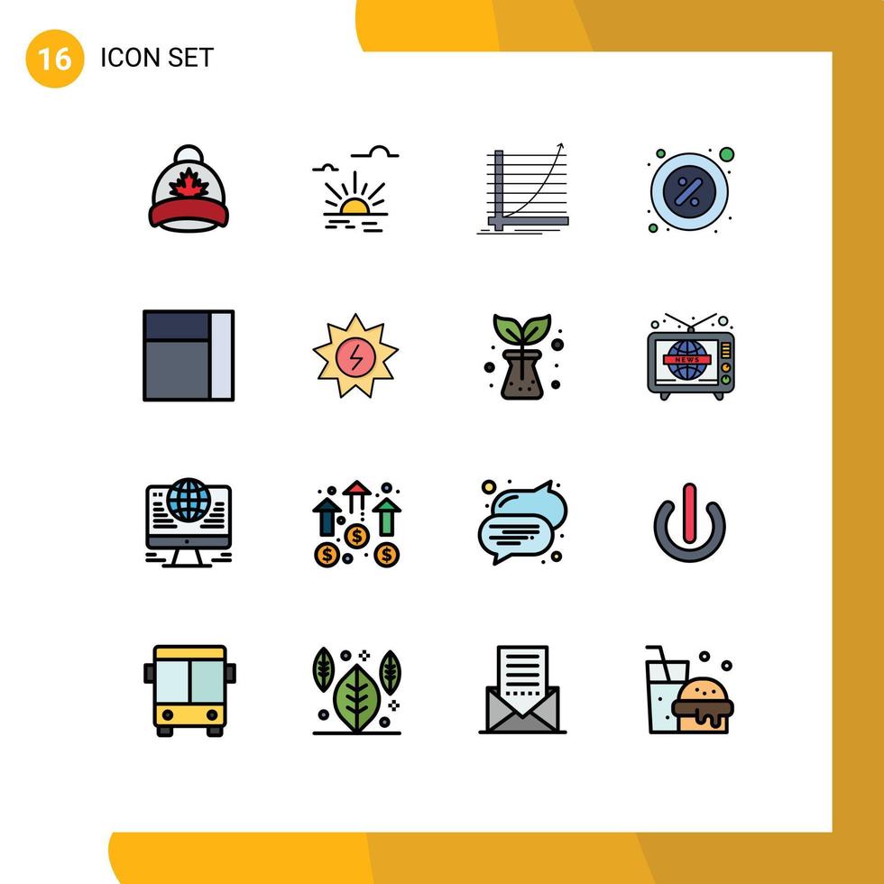 pacote de 16 sinais e símbolos de linhas preenchidas de cores planas modernas para mídia de impressão na web, como elementos de design de vetor criativo editável de meta de porcentagem de aluguel