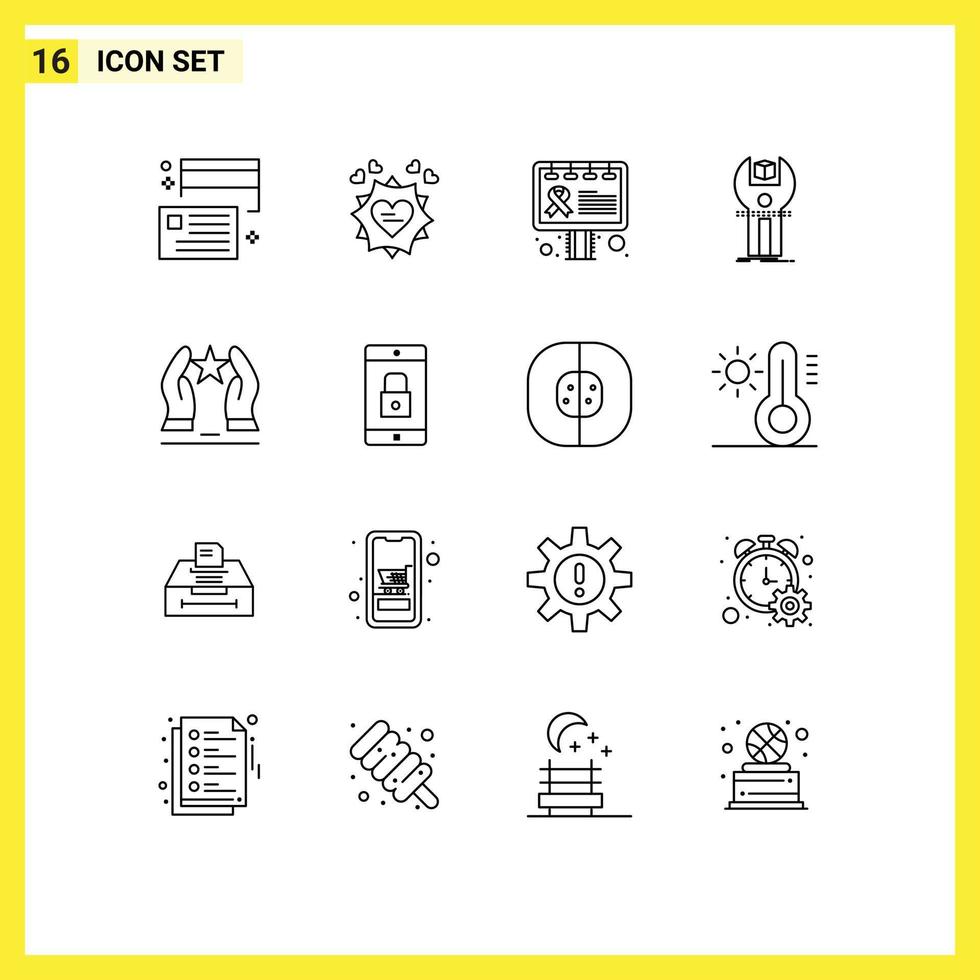 conjunto de esboço de interface móvel de 16 pictogramas de elementos de design de vetores editáveis de sinal de aplicativo de coração de desenvolvimento de programação