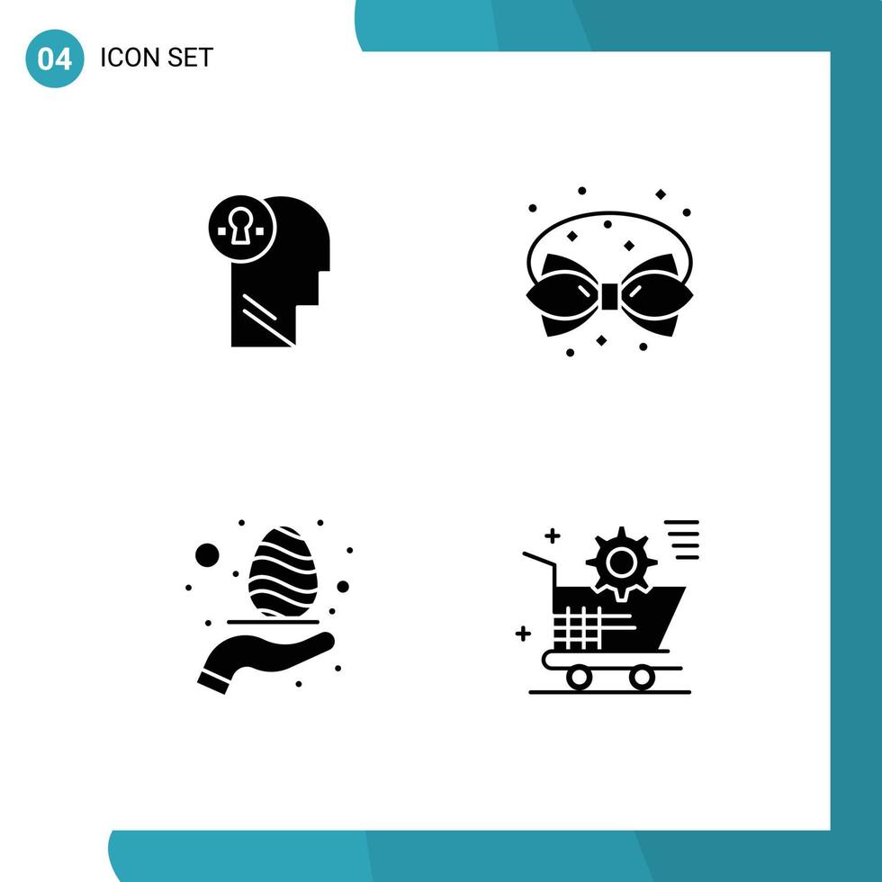 Pacote de glifos sólidos de 4 interfaces de usuário de sinais e símbolos modernos de elementos de design de vetores editáveis de mente de fita de negócios