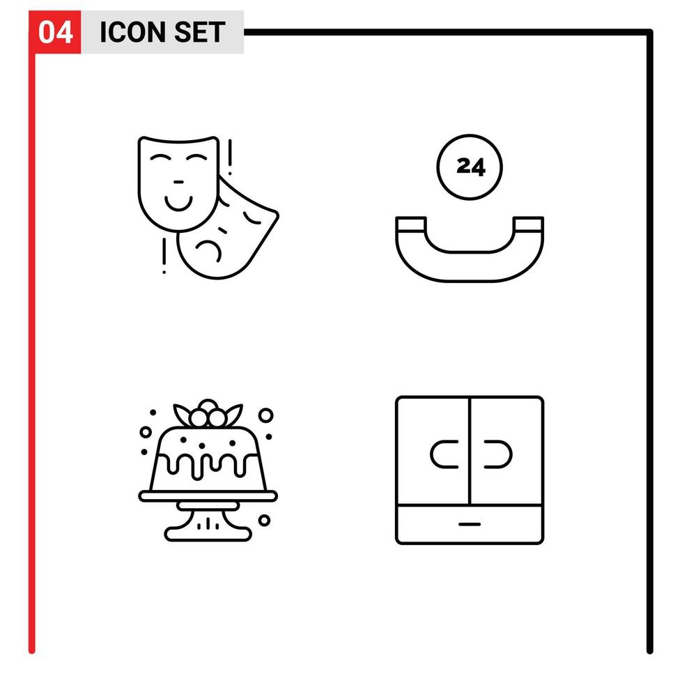 pacote de interface do usuário de 4 cores planas básicas de linhas preenchidas de suporte de teatro de sobremesa de atuação, elementos de design de vetores editáveis doces