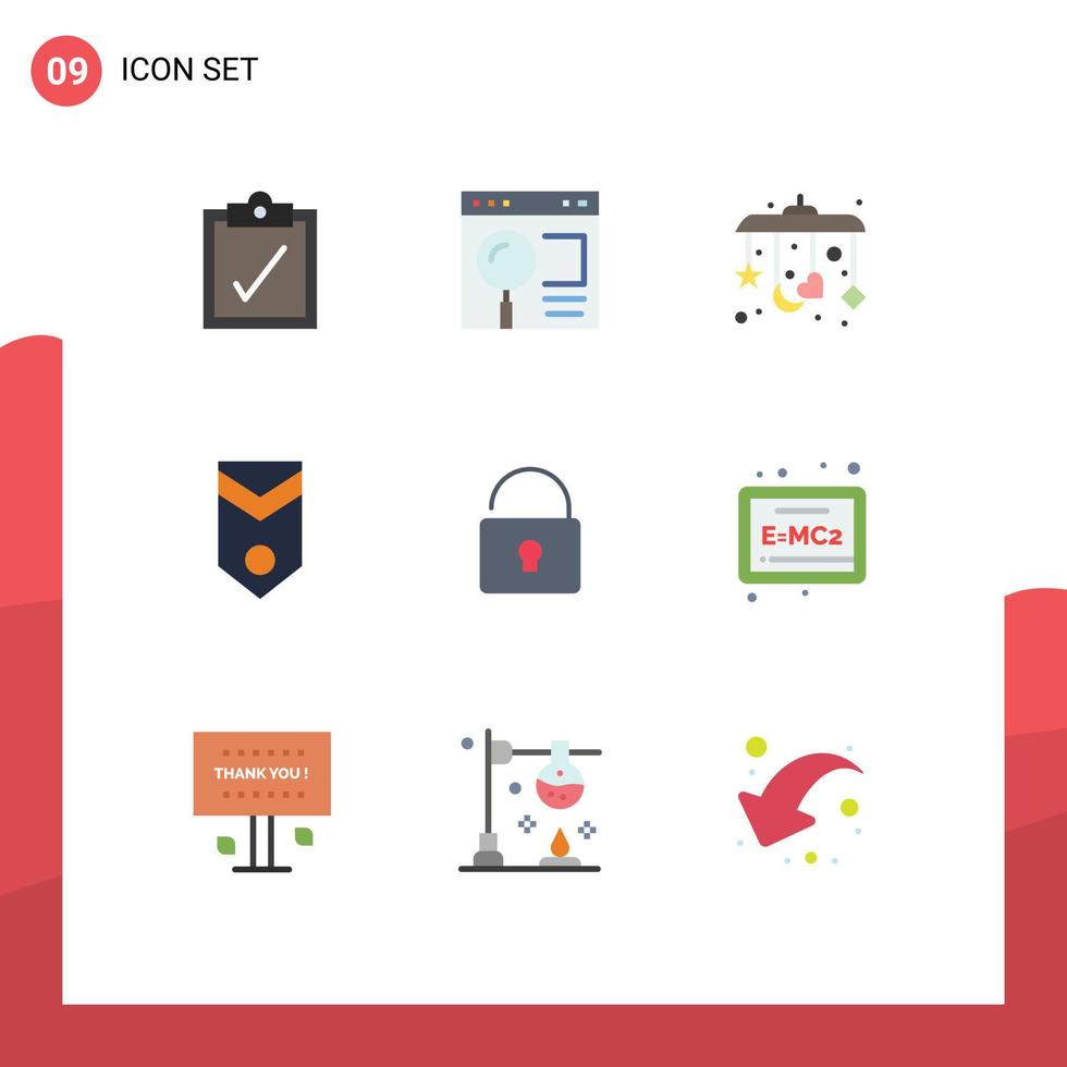 conjunto de 9 sinais de símbolos de ícones de interface do usuário modernos para segurança desbloquear listras móveis um elemento de design vetorial editável vetor