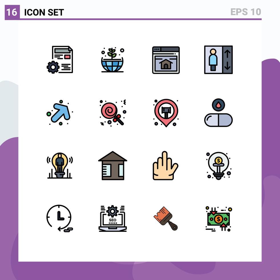 pacote de 16 linhas cheias de cores planas criativas de seta para a direita elevador de elevador de seo elementos de design de vetores criativos editáveis