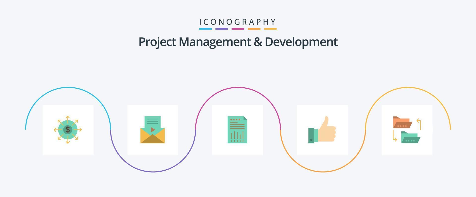 gerenciamento de projetos e desenvolvimento plano de 5 ícones, incluindo bom. apreciar. planilha. relatório. gráfico vetor