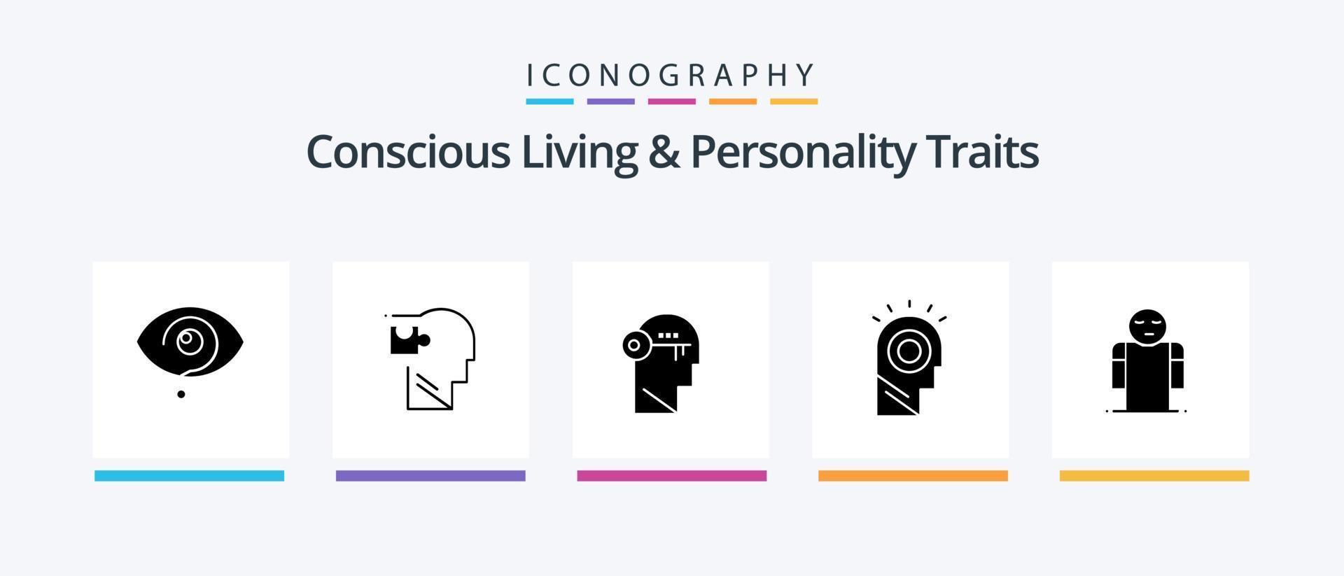 vida consciente e traços de personalidade glyph 5 icon pack incluindo homem. idéia. quebra-cabeça. desbloquear. trancar. design de ícones criativos vetor