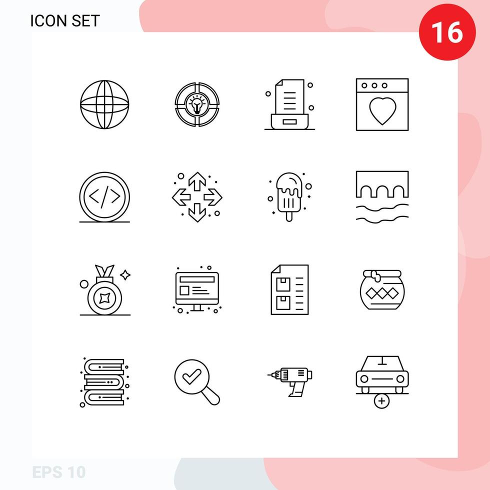 16 pacote de esboço de interface de usuário de sinais e símbolos modernos de código de desenvolvimento e-mail mac app elementos de design de vetores editáveis