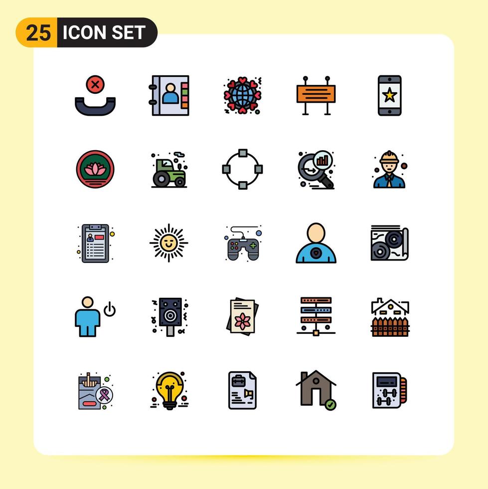 conjunto de 25 sinais de símbolos de ícones de interface do usuário modernos para conquistas de dispositivos, como elementos de design de vetores editáveis de barricada de construção de barreira em construção