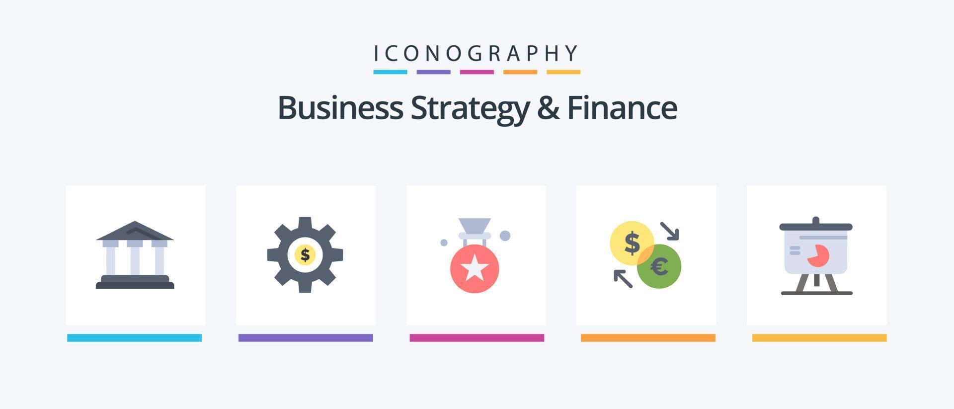 estratégia de negócios e finanças flat 5 icon pack incluindo dólar. moeda. dólar. conversor. distintivo. design de ícones criativos vetor