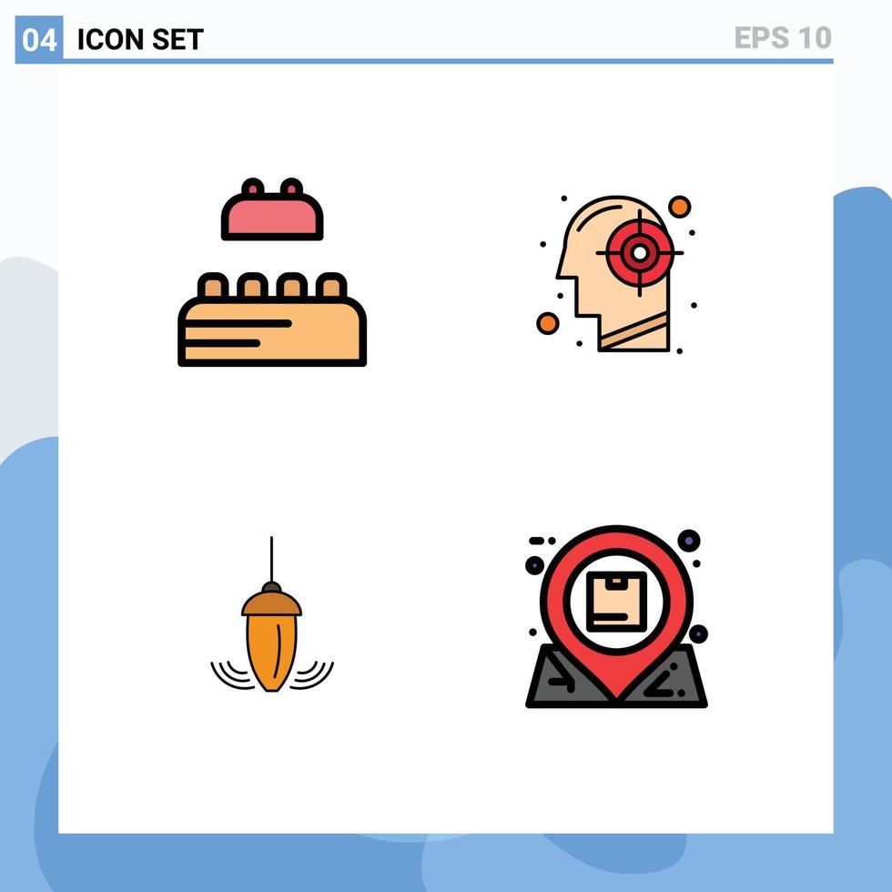 grupo de símbolos de ícone universal de 4 cores planas modernas de linha preenchida de tijolos instrumento objetivo mente prumo elementos de design de vetores editáveis