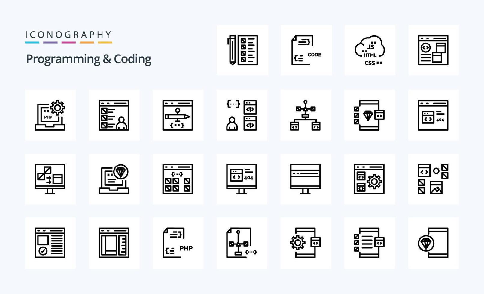 25 pacotes de ícones de linha de programação e codificação vetor