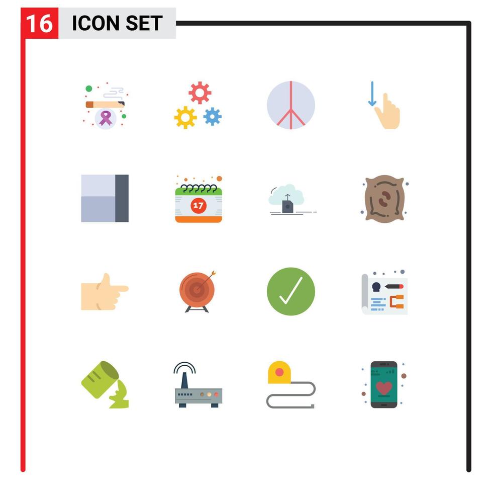 conjunto de 16 sinais de símbolos de ícones de interface do usuário modernos para pacote editável de gesto de mão hippie de grade de calendário de elementos de design de vetores criativos