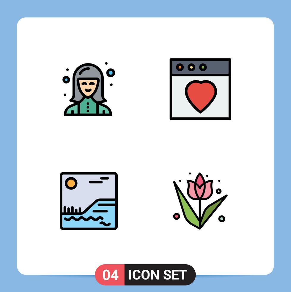 grupo de símbolos de ícone universal de 4 cores planas modernas de linhas preenchidas de elementos de design de vetores editáveis de decoração favorita de técnico de imagem digital