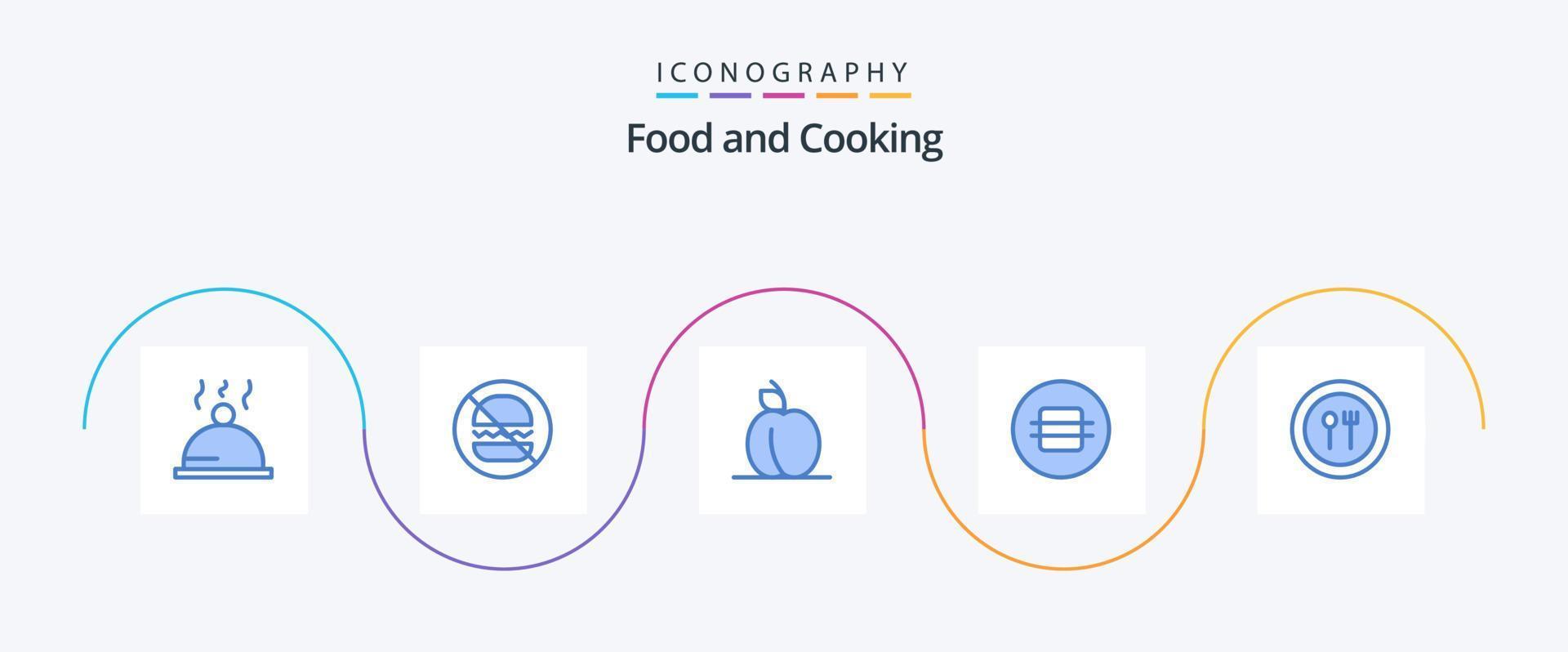 pacote de ícones de comida azul 5, incluindo placa. Forquilha. Comida. Comida. Comida vetor