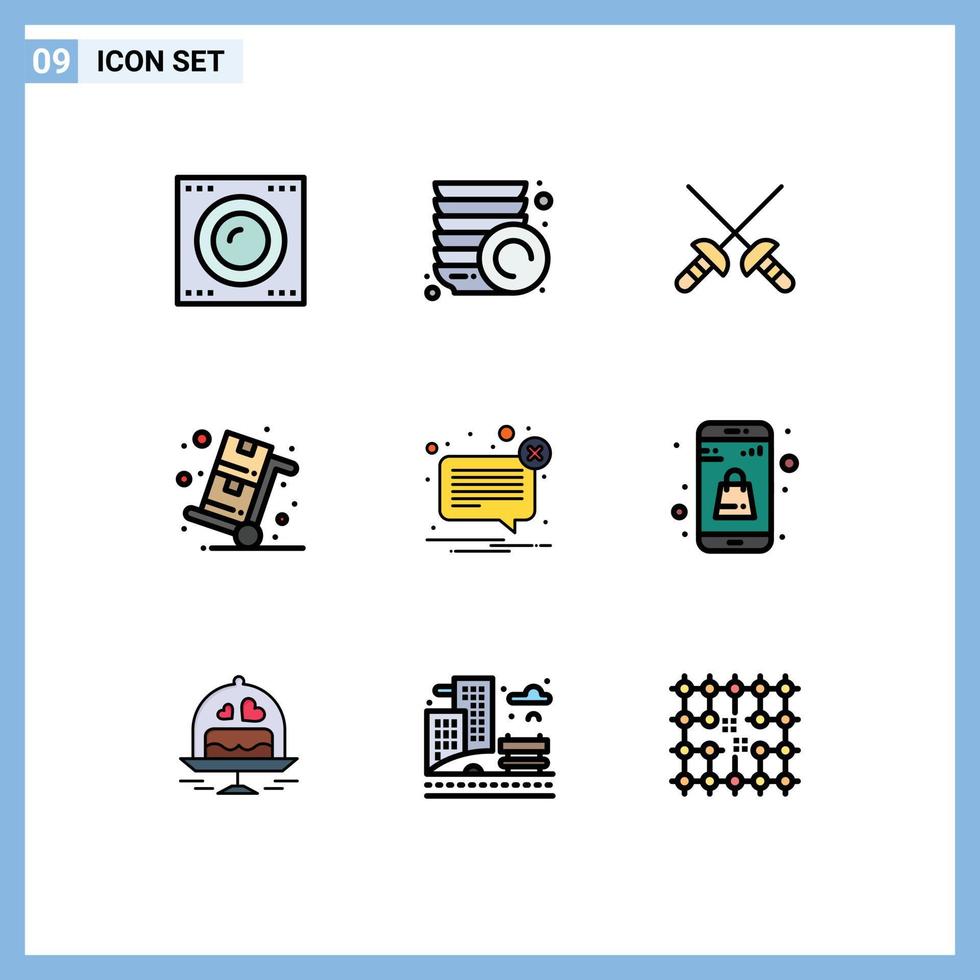 conjunto de 9 sinais de símbolos de ícones de interface do usuário modernos para vendas de carrinho de sabre de alerta de correio elementos de design de vetores editáveis