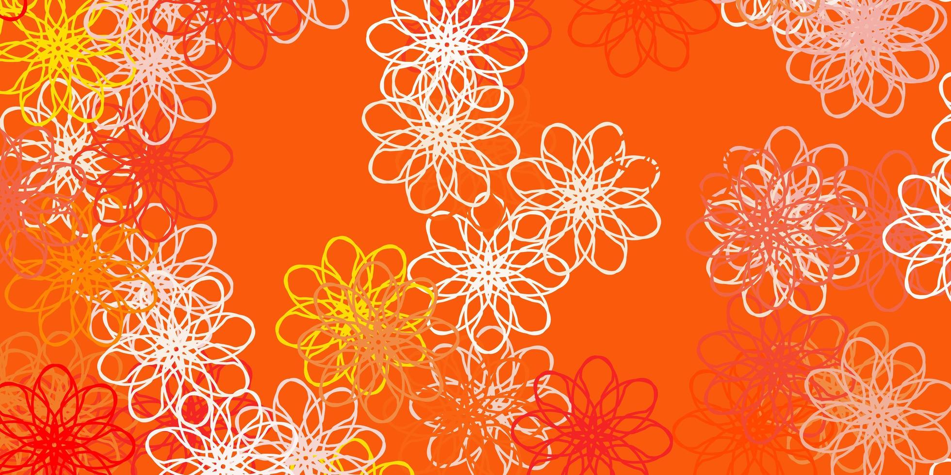 textura de doodle de vetor laranja claro com flores.