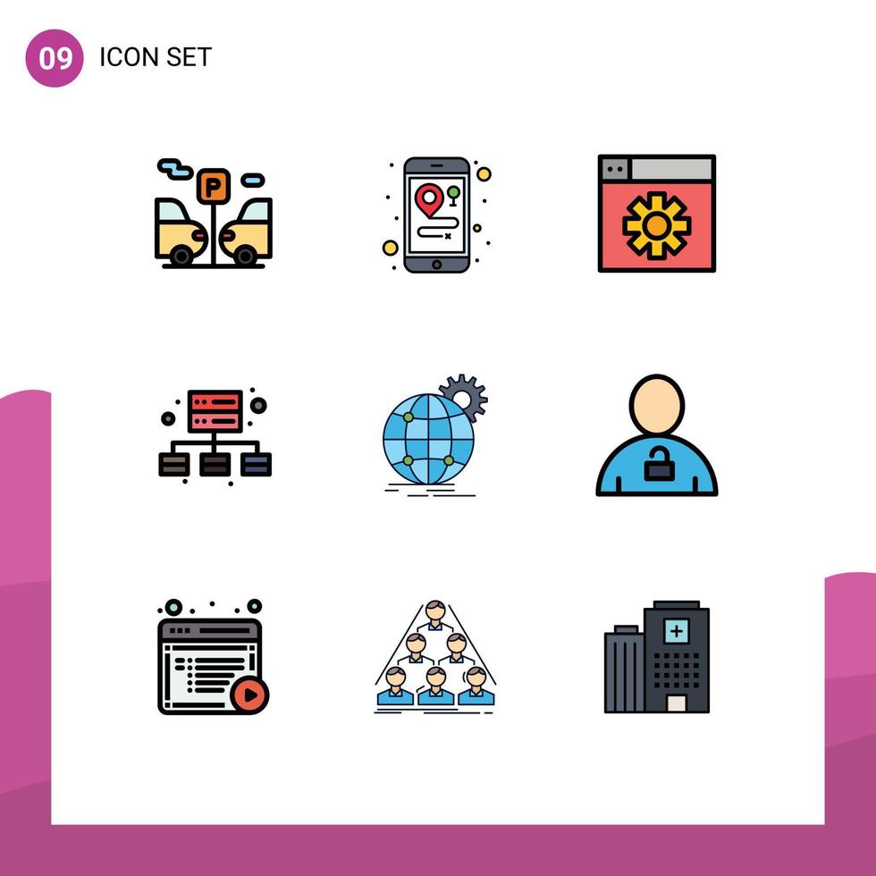 grupo de símbolos de ícone universal de 9 cores planas modernas de linha preenchida de avatar em todo o mundo, globo, elementos de design de vetores editáveis internacionais