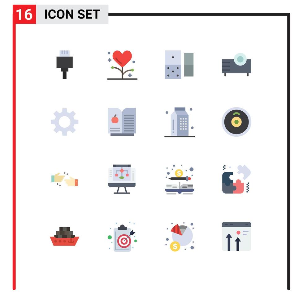 pacote de interface do usuário de 16 cores planas básicas de tecnologia de configuração pacote eletrônico de projetor de cassino editável de elementos de design de vetores criativos