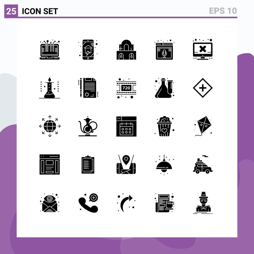 pacote de interface do usuário de 25 glifos sólidos básicos de página da web microfone de casa inteligente elementos de design de vetores editáveis de páscoa