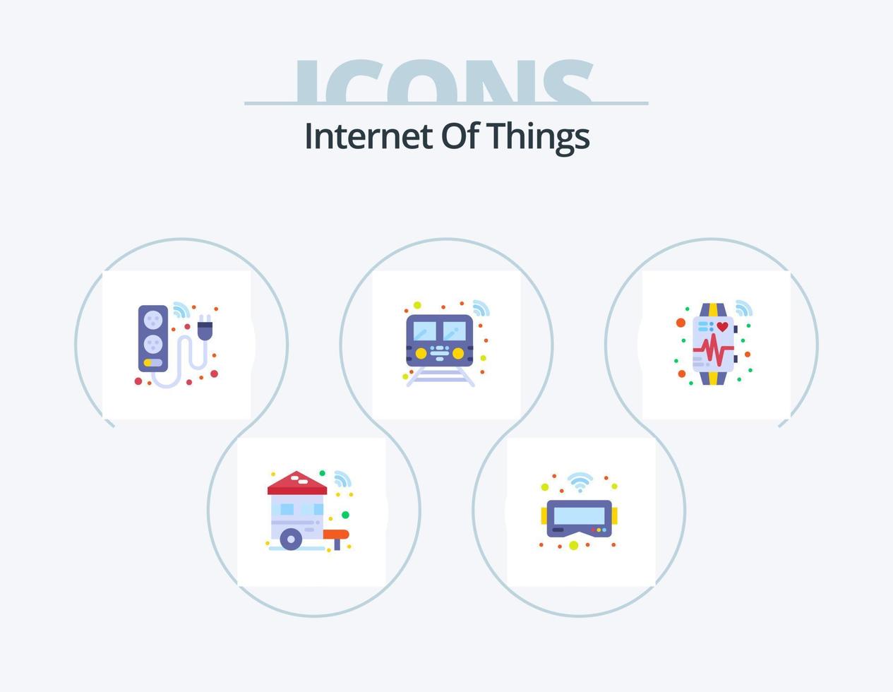 internet das coisas ícone plano pack 5 design de ícone. transporte. inteligente. cabo. público. energia vetor