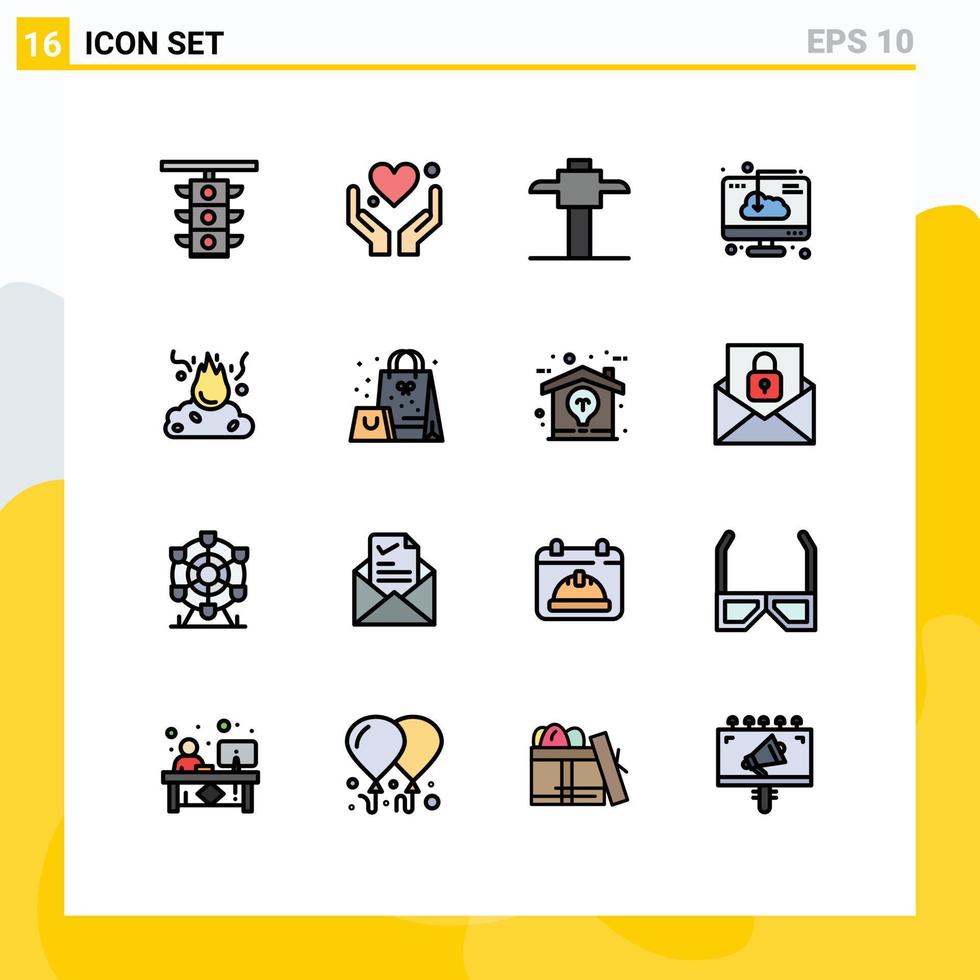 conjunto de 16 linhas preenchidas de cores planas comerciais para instalação de motivação de software de incêndio elementos de design de vetor criativo editáveis por computador