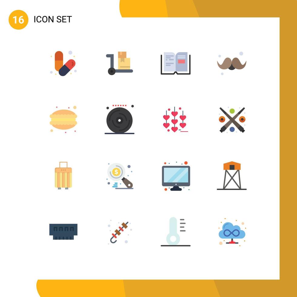 conjunto de cores planas de interface móvel de 16 pictogramas de café, livro do dia dos pais, acessórios para pais, pacote editável de elementos de design de vetores criativos