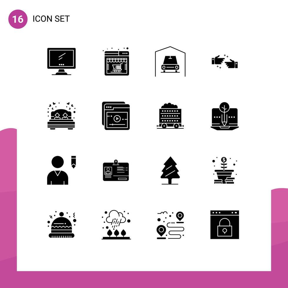 conjunto de 16 sinais de símbolos de ícones de interface do usuário modernos para namoro loja on-line de negócios ok elementos de design de vetores editáveis de aperto de mão