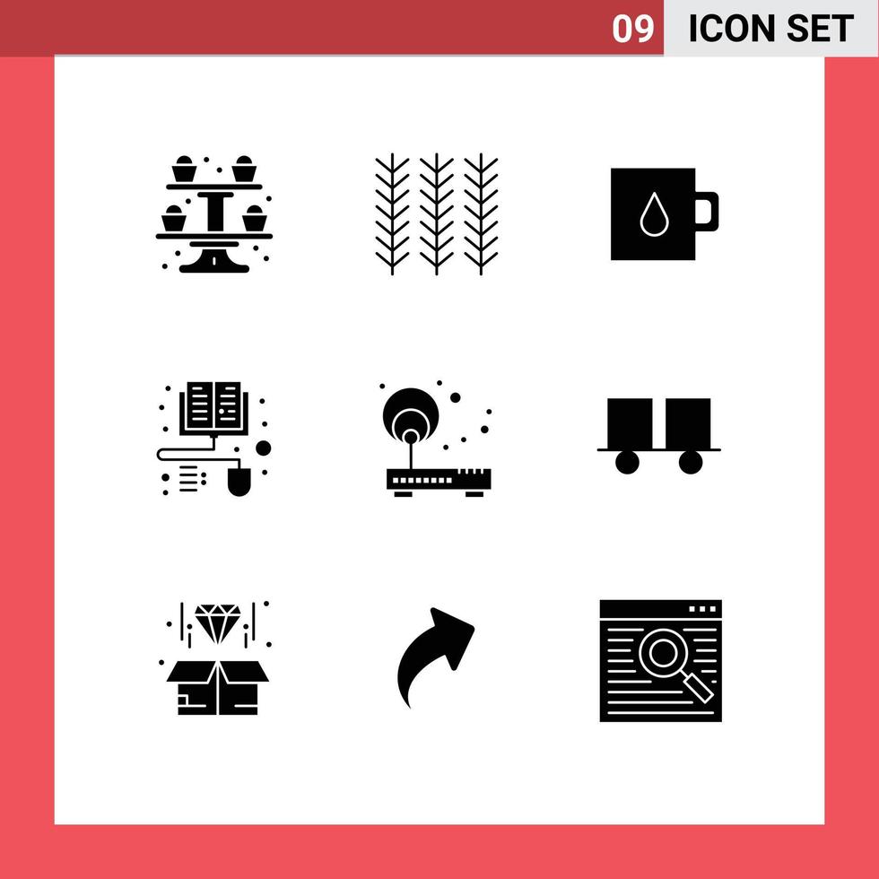 pacote de 9 sinais e símbolos de glifos sólidos modernos para mídia de impressão na web, como elementos de design de vetores editáveis de aprendizagem à distância de ponto de acesso à internet para bebês