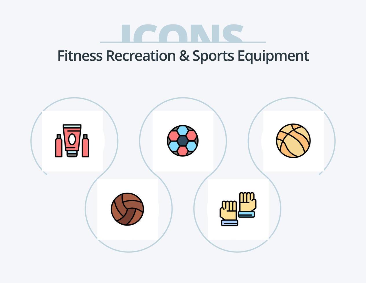 recreação de fitness e linha de equipamentos esportivos cheios de ícones do pacote 5 design de ícones. cuidados de saúde. creme. camisa. esporte. futebol vetor