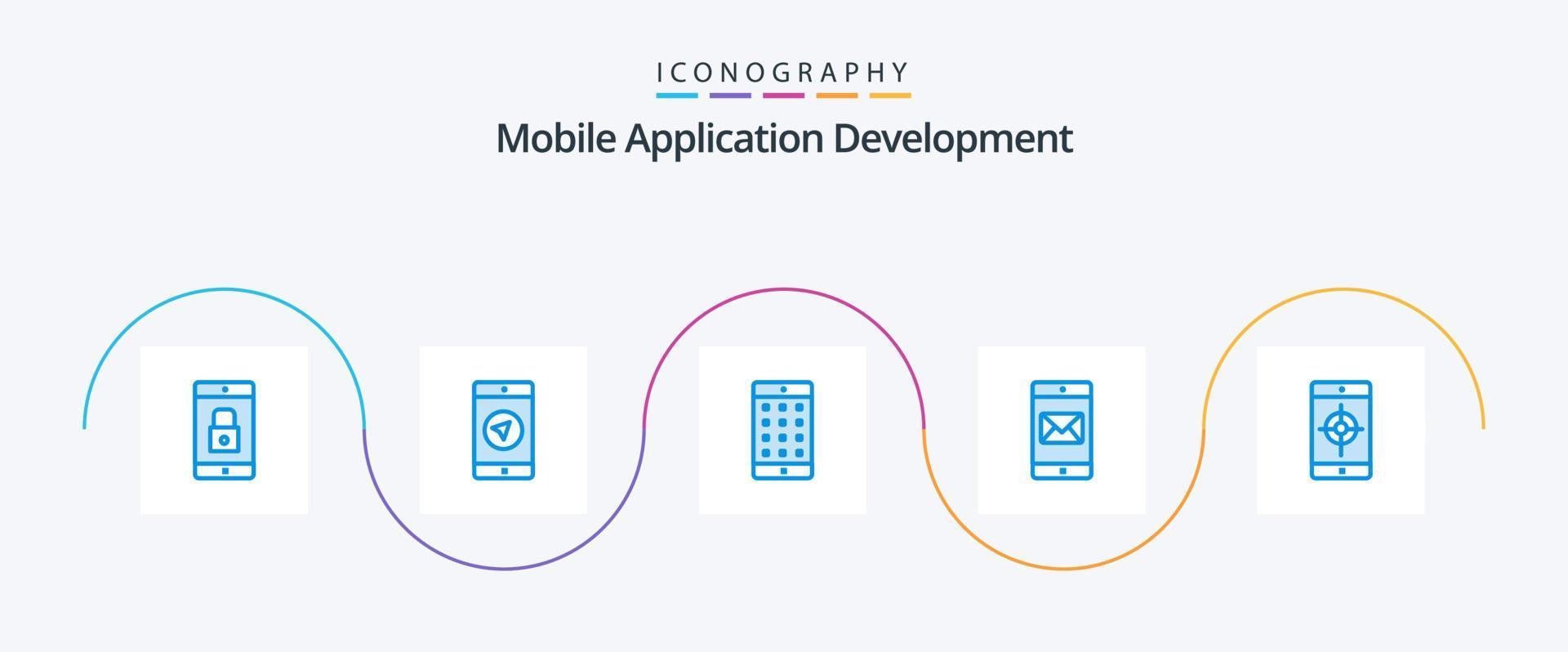 pacote de ícones azul 5 de desenvolvimento de aplicativos móveis, incluindo aplicativo. aplicativo móvel. ponteiro. Móvel. senha vetor