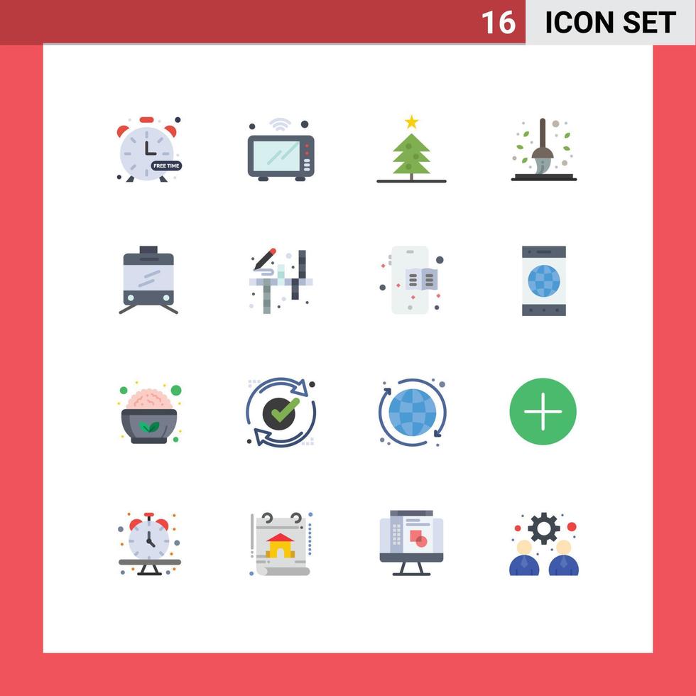 grupo de símbolos de ícone universal de 16 cores planas modernas de folha de bonde wi-fi queda outono pacote editável de elementos de design de vetores criativos