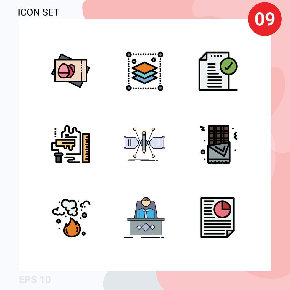 grupo de 9 sinais e símbolos de cores planas de linha preenchida para rolo de escala aprovar elementos de design de vetores editáveis de escritório de pintura