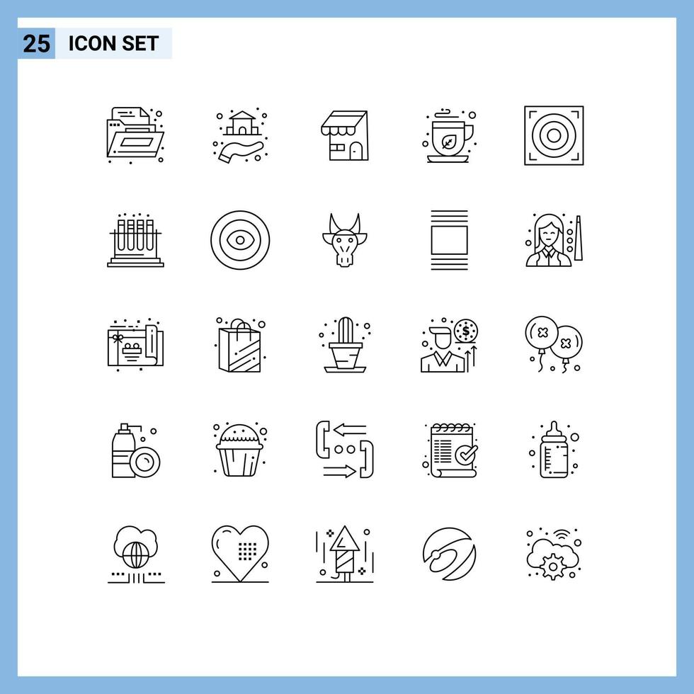 pacote de 25 sinais e símbolos de linhas modernas para mídia impressa na web, como web design, comércio eletrônico, chá, chá verde, elementos de design vetorial editáveis vetor