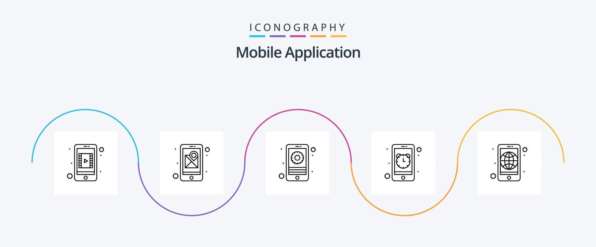pacote de ícones de linha 5 de aplicativos móveis, incluindo aplicativo. Móvel. engrenagem. relógio. alarme vetor