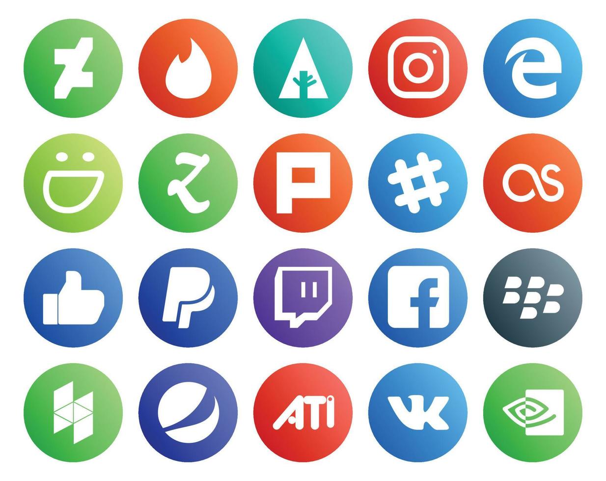 Pacote de 20 ícones de mídia social, incluindo pepsi blackberry slack facebook paypal vetor
