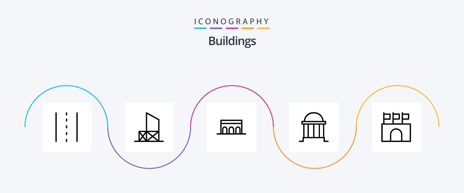 Pacote de ícones da linha 5 de edifícios, incluindo construção. arquitetura. resgatar. monumento. colunas vetor