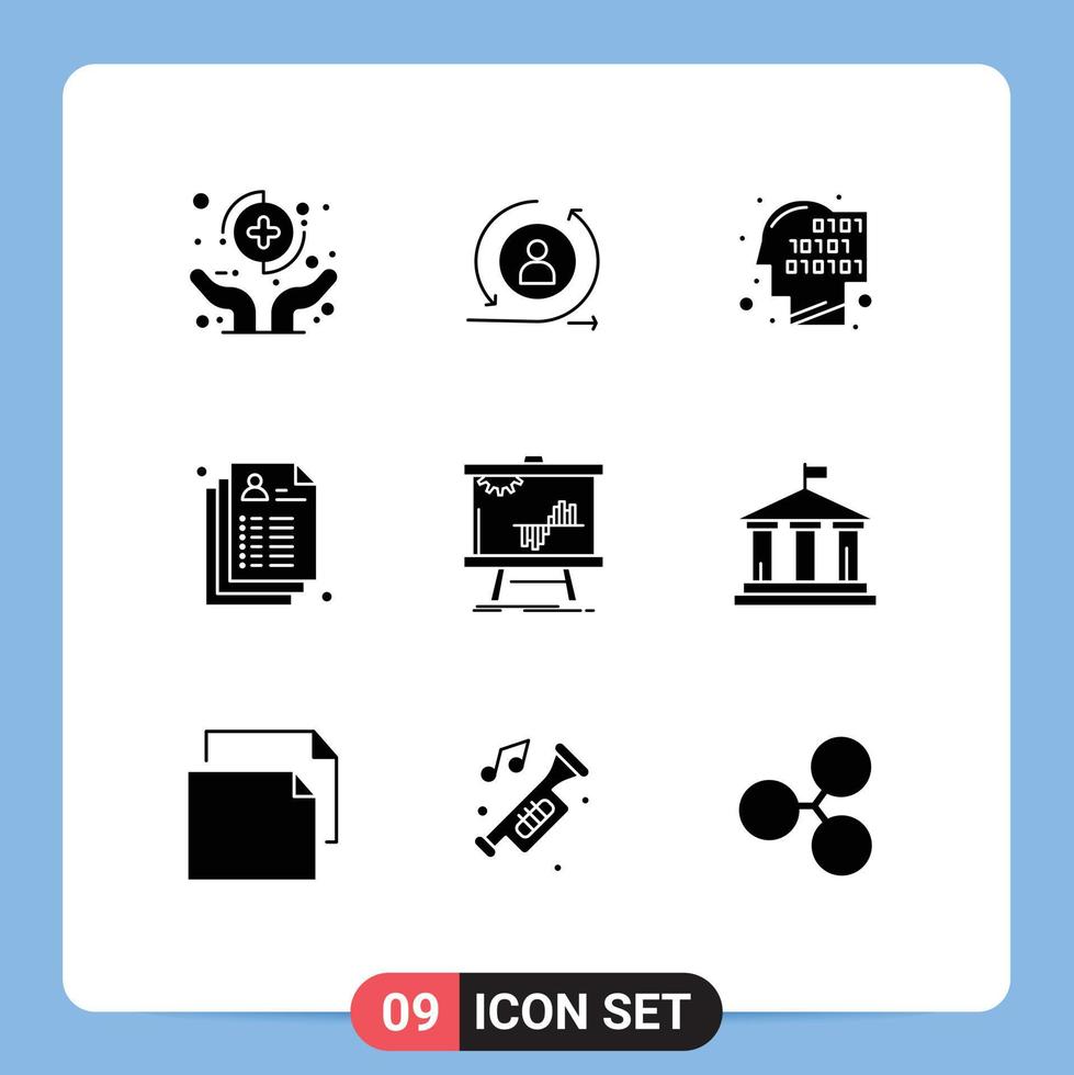 pacote de interface do usuário de 9 glifos sólidos básicos de elementos de design de vetores editáveis de reconhecimento de saúde digital médica de negócios