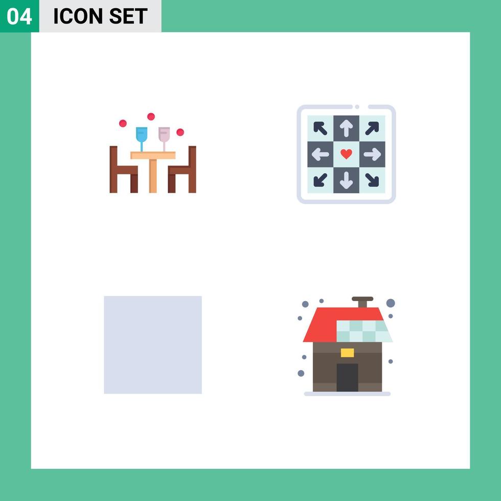 conjunto de ícones planos de interface móvel de 4 pictogramas de vista de jantar elementos de design de vetores editáveis de energia de jogo de amor