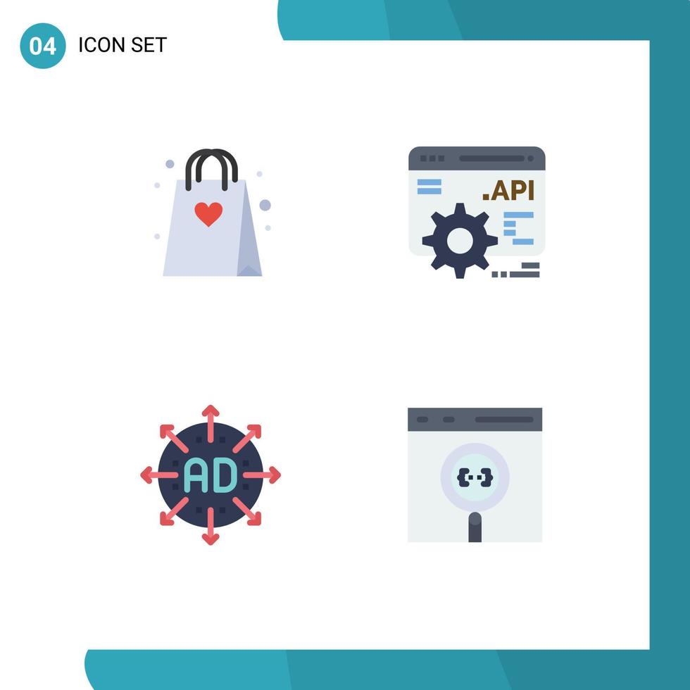 conjunto moderno de pictograma de 4 ícones planos de interface de programa de aplicativo de bolsa de flecha de compras marketing elementos de design de vetores editáveis