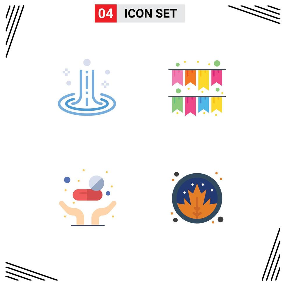 grupo de símbolos de ícone universal de 4 ícones planos modernos de comprimidos de efeito folha de festa de água elementos de design de vetores editáveis