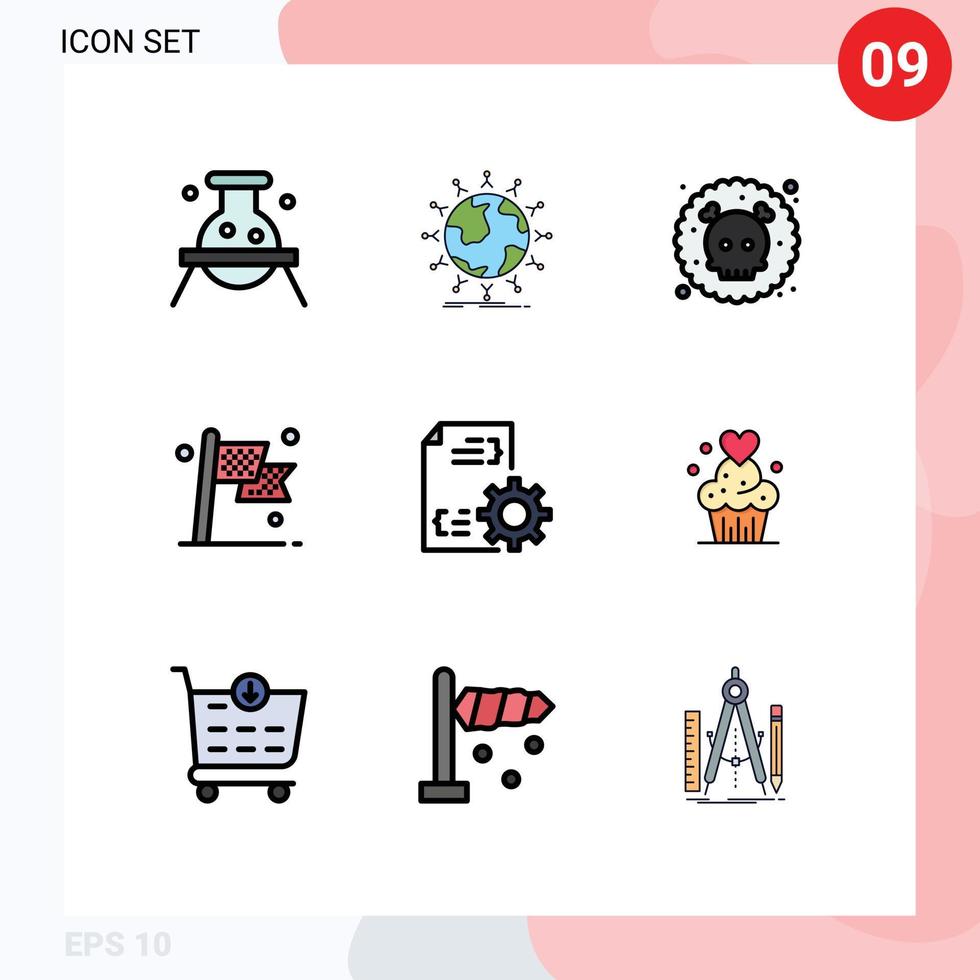 pacote de ícones de vetores de ações de 9 sinais e símbolos de linha para verificação de globo xadrez de corrida elementos de design de vetores editáveis de poluição