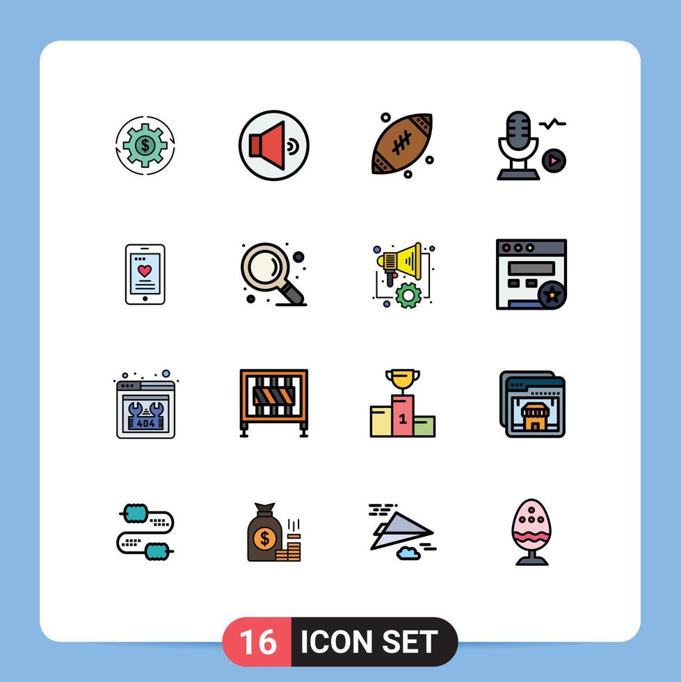 conjunto de pictogramas de 16 linhas simples preenchidas de cores planas de microfone de alto-falante de gravação de voz elementos de design de vetores criativos editáveis do dia dos pais