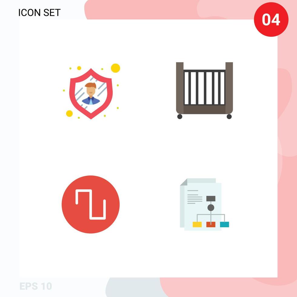 conjunto moderno de 4 ícones e símbolos planos, como gráfico de brinquedo de bebê de onda de funcionário, elementos de design de vetores editáveis