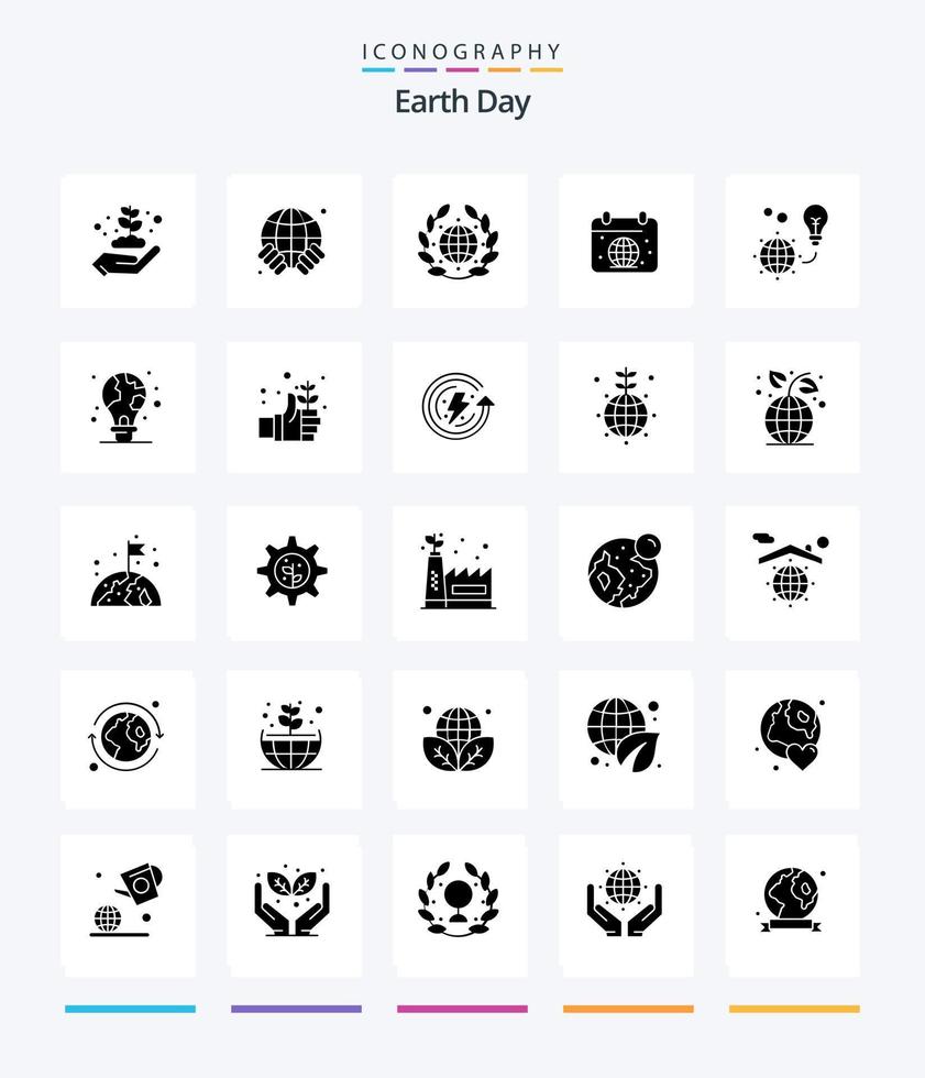 pacote criativo de ícones preto sólido do dia da terra 25, como proteção. globo. terra. terra. calendário vetor