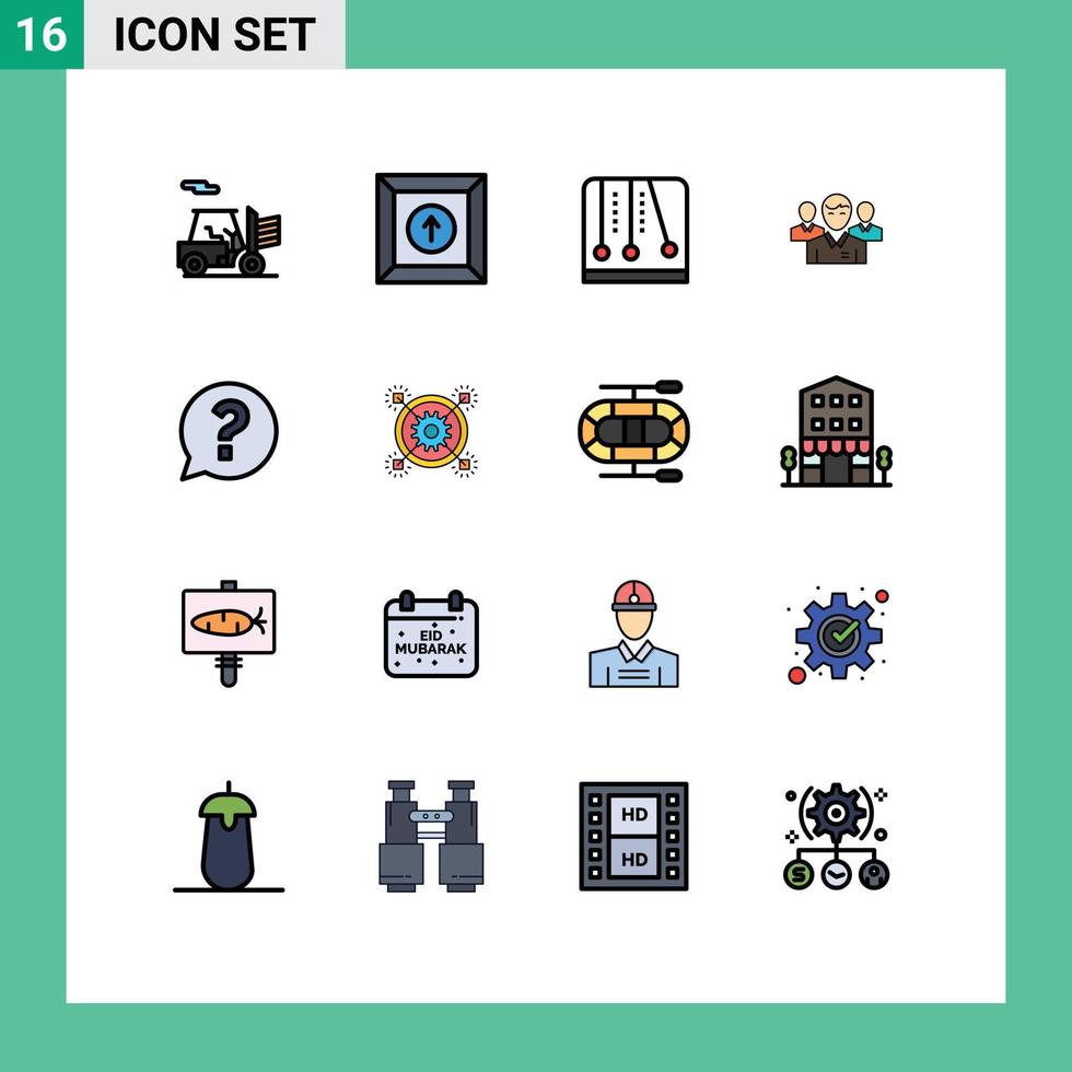 conjunto de linha preenchida de cor plana de interface móvel de 16 pictogramas de líder de mecânica de liderança de bate-papo ceo elementos de design de vetor criativo editáveis