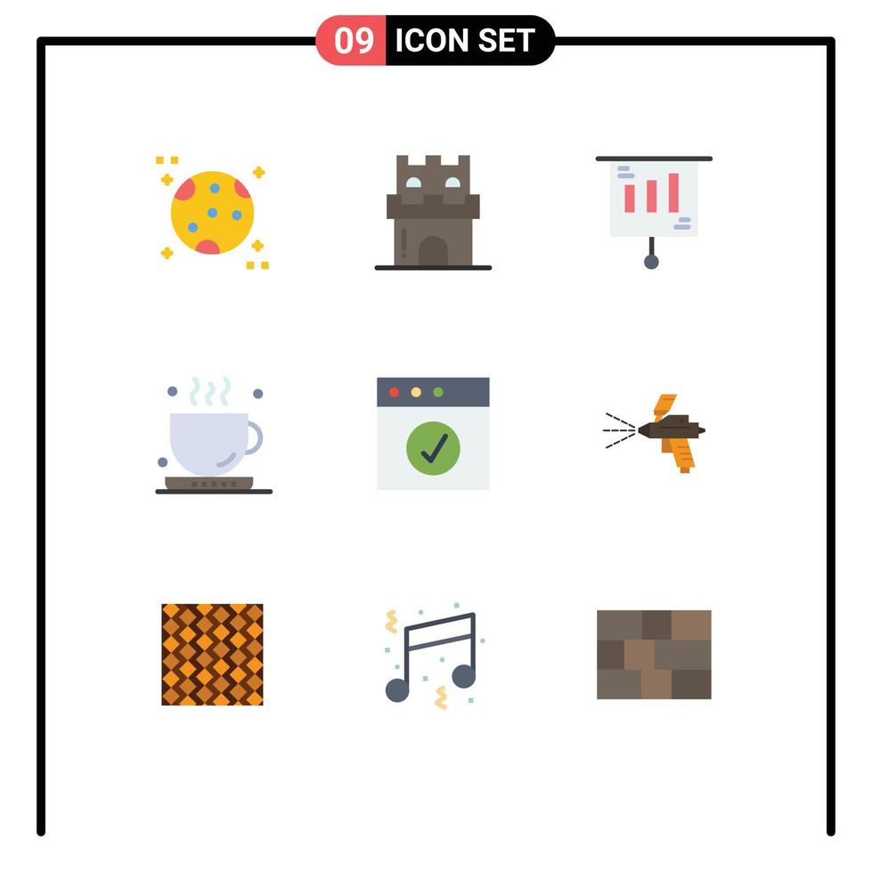 conjunto de 9 sinais de símbolos de ícones de interface do usuário modernos para elementos de design de vetores editáveis completos de escritório de negócios de chá
