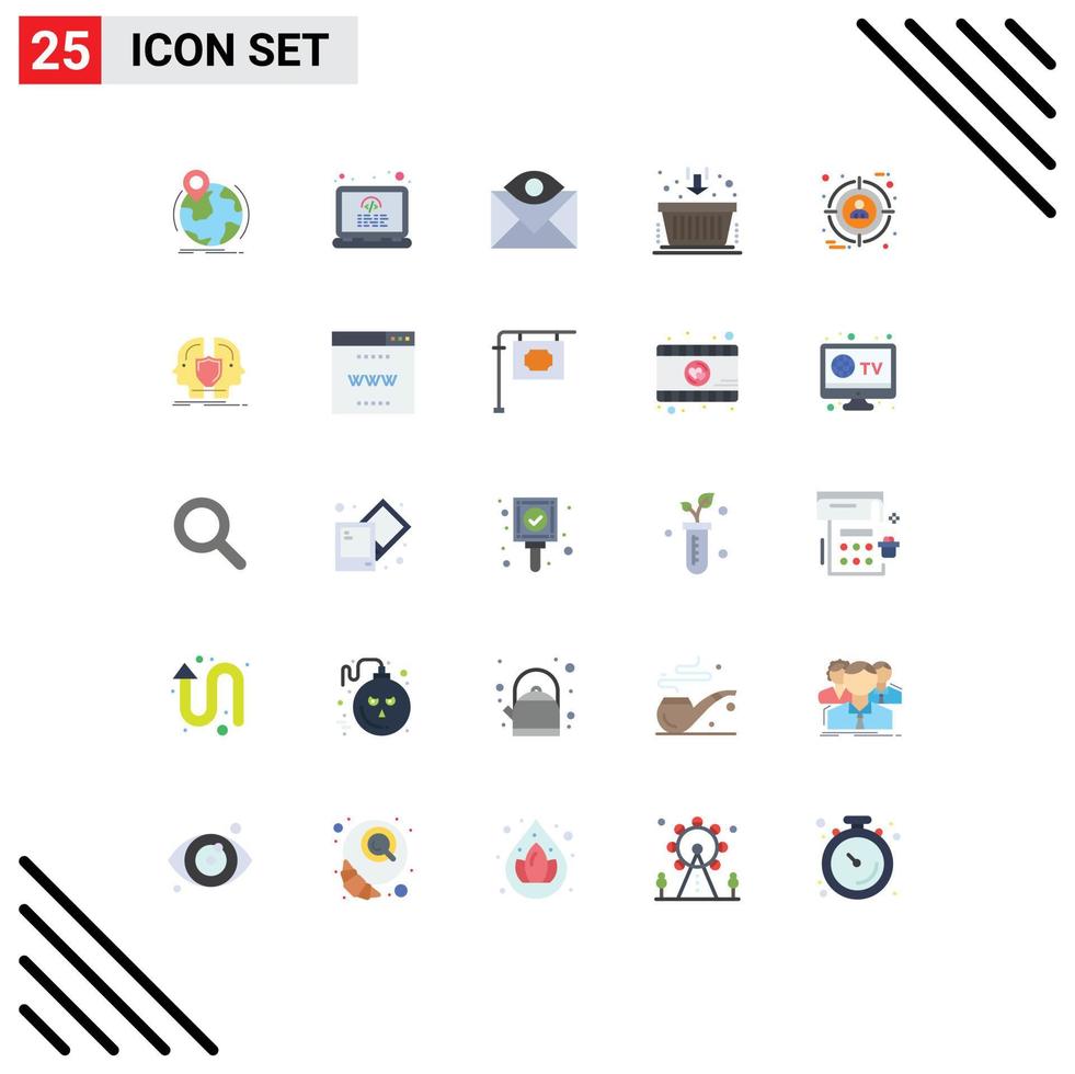 conjunto moderno de pictograma de 25 cores planas de elementos de design de vetores editáveis de e-mail de cesta de laptop de negócios de marketing