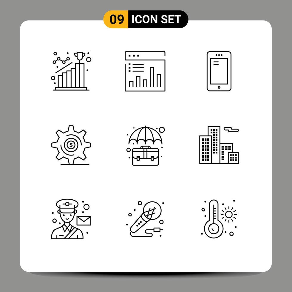 grupo de símbolos de ícone universal de 9 contornos modernos de gráfico de negócios de dinheiro elementos de design de vetores editáveis móveis samsung